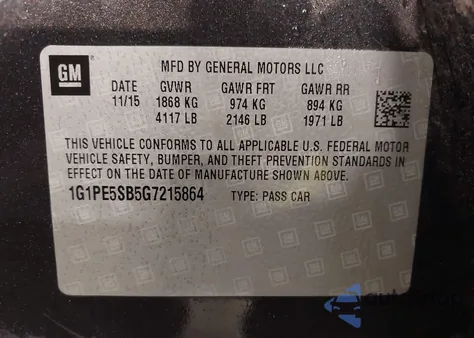 2016 Chevrolet Cruze Limited Lt from USA, damaged, VIN 1G1PE5SB5G7215864